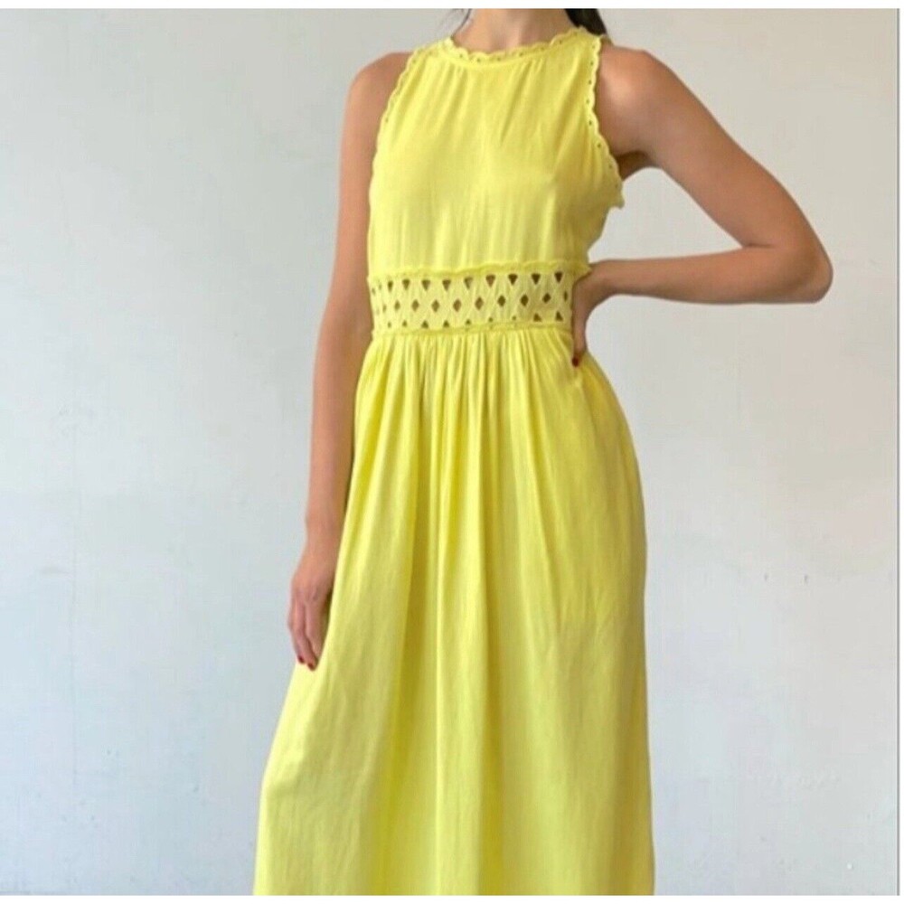 Tuckernuck Solid & Striped Alma Maxi Dress Size S Eyelet Sleeveless Yellow EUC